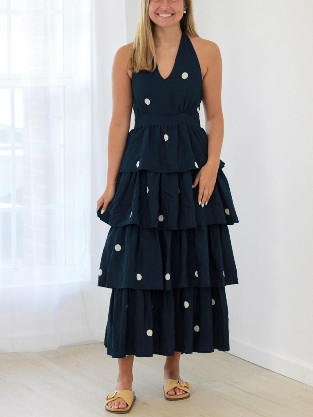 Entro On The Dot MIDI Ruffle Dress L Large NWT